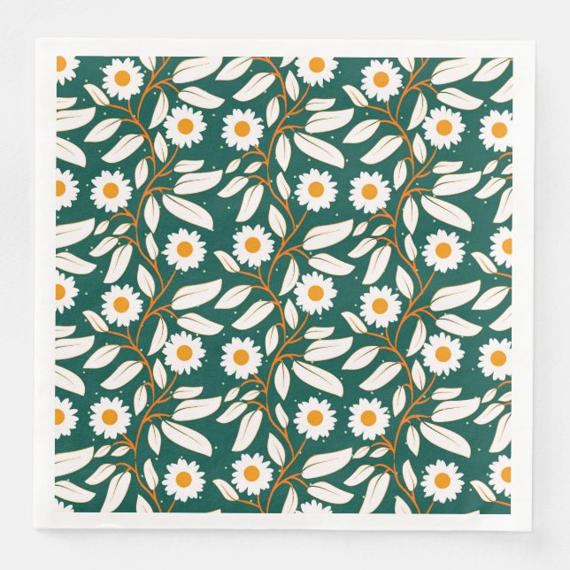 Cute design white flowers and leafs serviette (Vorderseite)