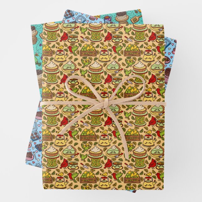 Cute dessert-inspired patterns wrapping paper geschenkpapier set (Beispiel)