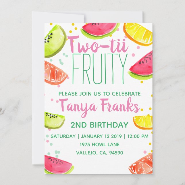 Cute deux soeurs fruitée Invitation d'anniversaire (Devant)