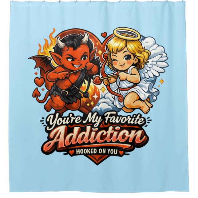 Cute Devil & Angel Valentine Day Love Design Duschvorhang (Vorderseite)