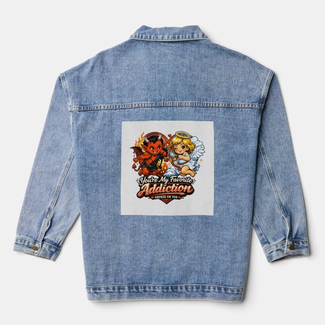 Cute Devil & Angel Valentine Day Love Design Jeansjacke (Rückseite)