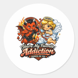 Cute Devil & Angel Valentine Day Love Design Runder Aufkleber