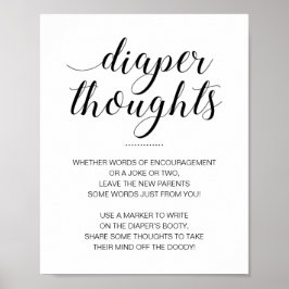 Cute Diaper Thoughts Sign Diaper Baby Shower Game Poster