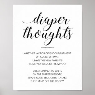 Cute Diaper Thoughts Sign Diaper Baby Shower Game Poster