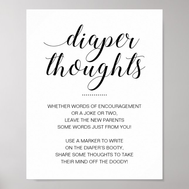 Cute Diaper Thoughts Sign Diaper Baby Shower Game Poster (Vorne)