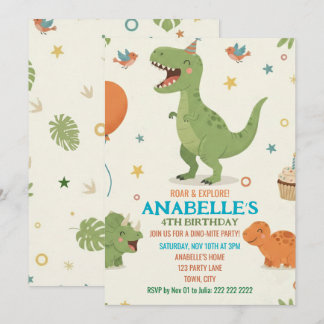 Cute Dino Birthday Party Invitation