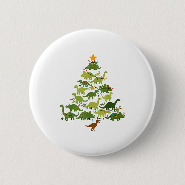 Cute Dino Christmas Tree Merry Dinomas Xmas Lights Button (Vorderseite)