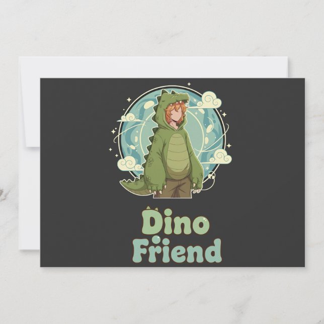 Cute Dino Friend Anime Boy - Green Dinosaur Save The Date (Vorderseite)