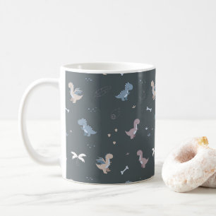 Cute Dino Patern Bleu Grey Mug
