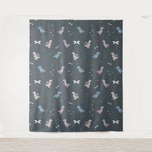Cute Dino Patern Rouge Gris Tapisserie