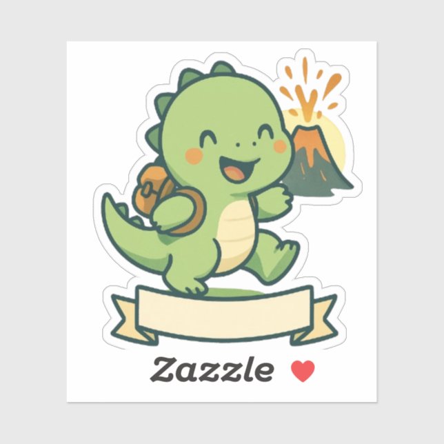 Cute Dinosaur Adventure with Volcano – Personalize Aufkleber (Blatt)