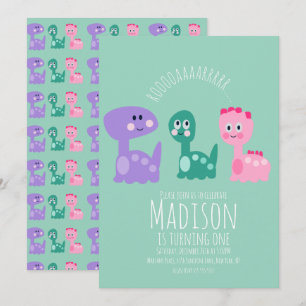 Cute Dinosaur Anniversaire Fête Invitation colorée