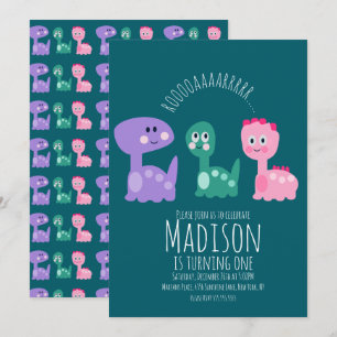 Cute Dinosaur Anniversaire Fête Invitation colorée