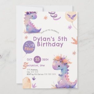 Cute Dinosaur Anniversaire Invitation Fille Whimic