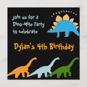 Cute Dinosaur Anniversaire Invitations Noir