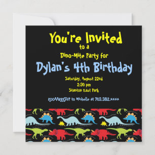 Cute Dinosaur Anniversaire Invitations Noir
