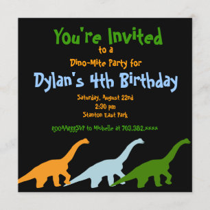 Cute Dinosaur Anniversaire Invitations Noir