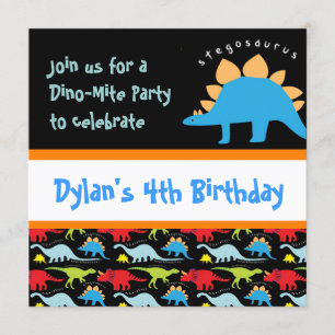 Cute Dinosaur Anniversaire Invitations Noir