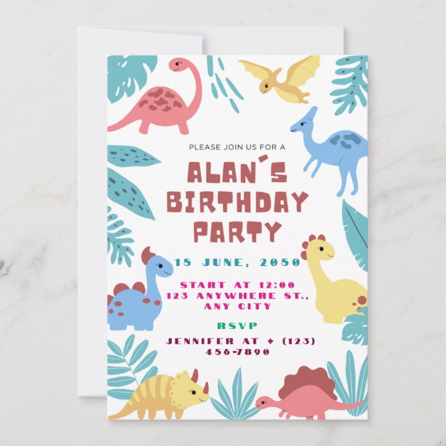 Cute Dinosaur Birthday Invitation (Devant)