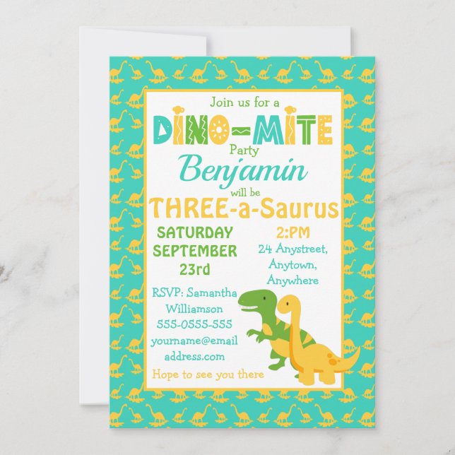 Cute Dinosaur Boys Anniversaire Fête Invitation (Devant)