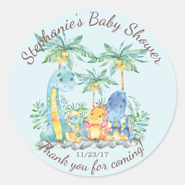 Cute Dinosaur Boys Baby shower Favoriser Sticker (Devant)