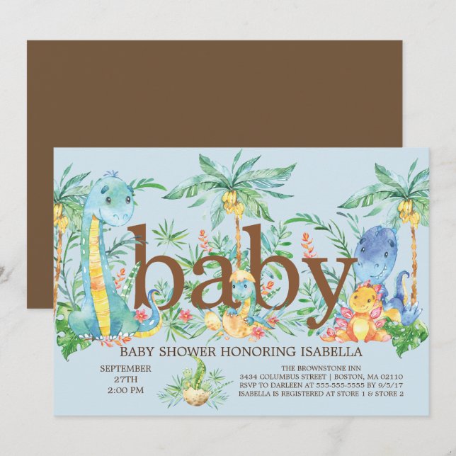 Cute Dinosaur Boys Baby shower Invitation (Devant / Derrière)