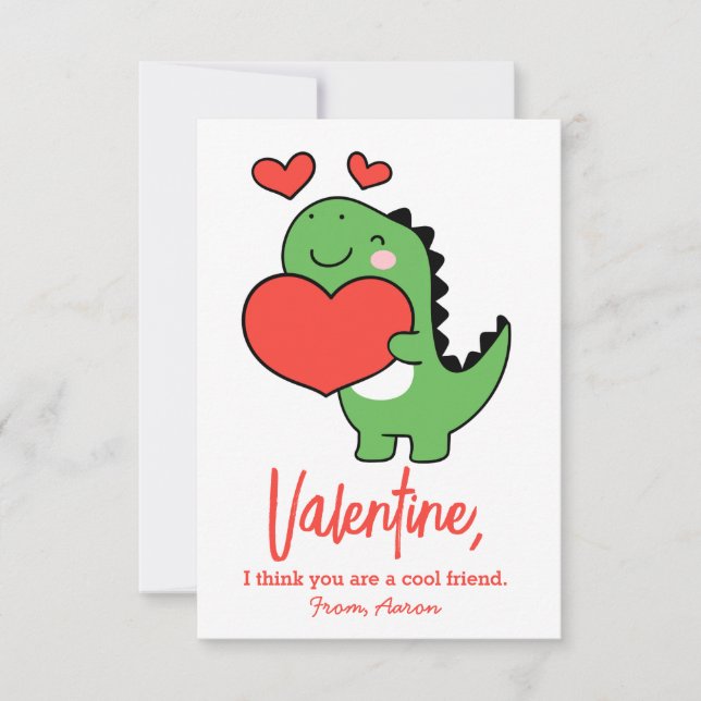 Cute Dinosaur Boys Kids Classroom Valentines Day Mitteilungskarte (Vorderseite)