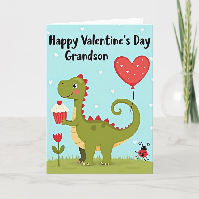 Cute Dinosaur Grandson Valentine Card Karte (Vorderseite)