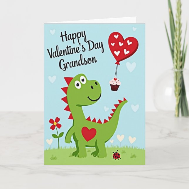 Cute Dinosaur Grandson Valentines Card Karte (Vorderseite)