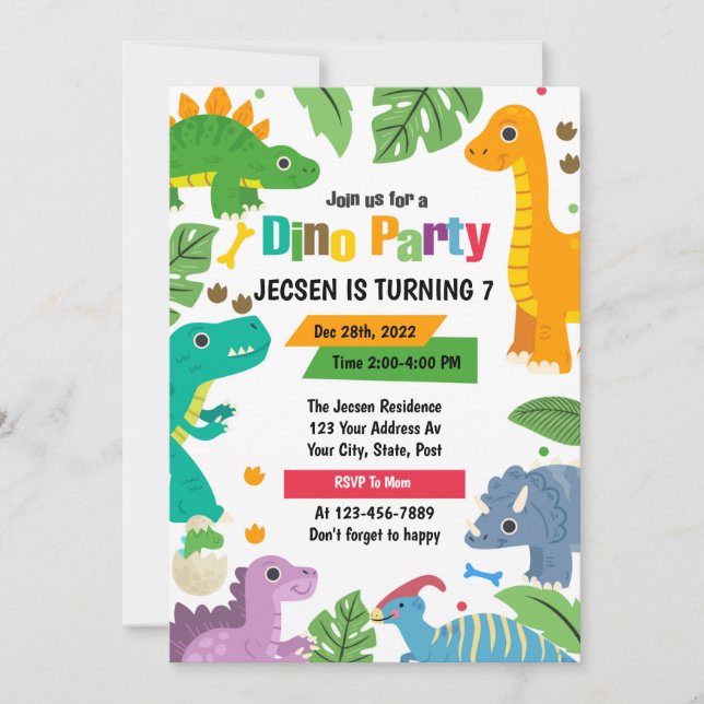 Cute Dinosaur Invitation Anniversaire (Devant)