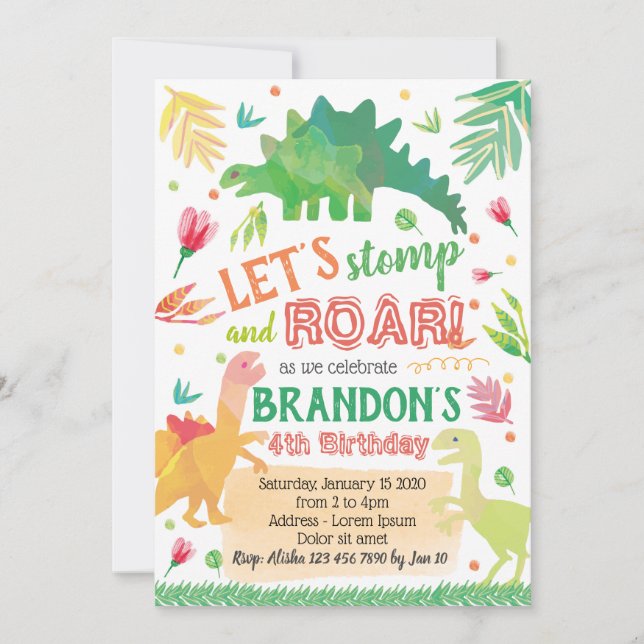 Cute Dinosaur Invitation Anniversaire (Devant)