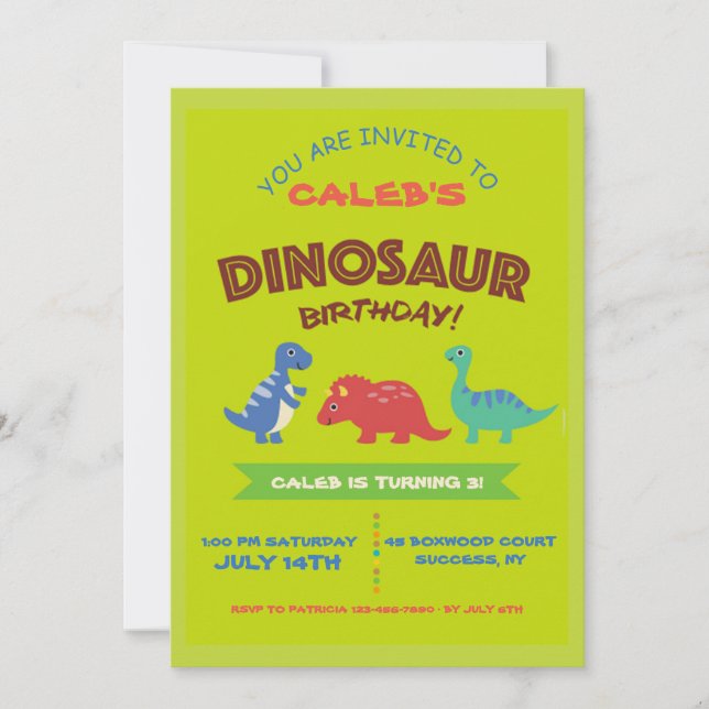 Cute Dinosaur Invitation de fête d'anniversaire (Devant)