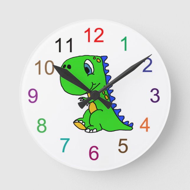 Cute Dinosaur Kids Wall Clock Runde Wanduhr (Vorderseite)