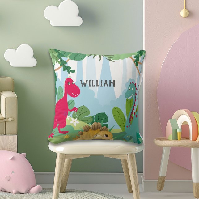 Cute Dinosaur Personalized Name Kids Room Kissen (Von Creator hochgeladen)