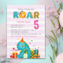 Cute Dinosaur Stomp Chomp and roar Birthday Girl Einladung