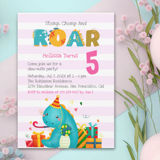 Cute Dinosaur Stomp Chomp and roar Birthday Girl Einladung