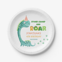 Cute Dinosaur Stomp Chomp Roar Birthday Pappteller