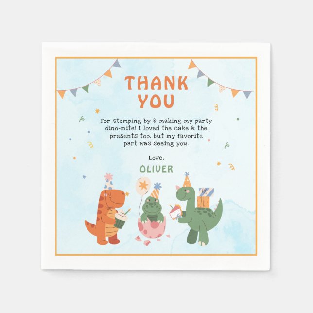 cute dinosaur t-rex 4th Birthday Party Napkins Serviette (Vorderseite)