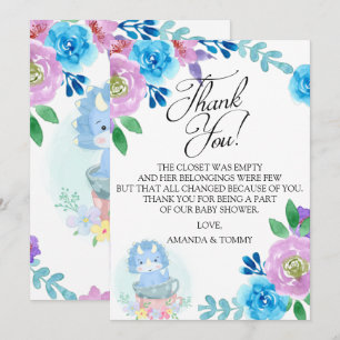 Cute Dinosaur Teacup Baby shower Carte de remercie