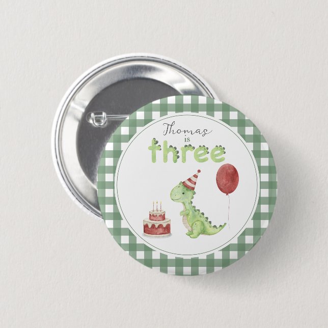 Cute Dinosaur Three-rex Birthday Button (Vorne & Hinten)