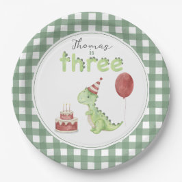 Cute Dinosaur Three-rex Birthday Pappteller
