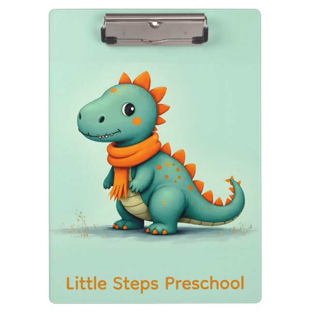 Cute Dinosaur Wearing an Orange Scarf Klemmbrett (Vorderseite)