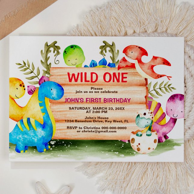 Cute Dinosaur Wild Un 1er anniversaire Invitation (Créateur téléchargé)
