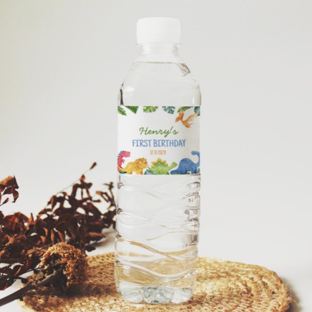 Cute Dinosaures Anniversaire Étiquette de bouteill (Créateur téléchargé)