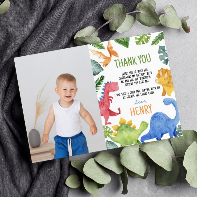 Cute Dinosaures Carte de remerciements photo d'ann (Créateur téléchargé)