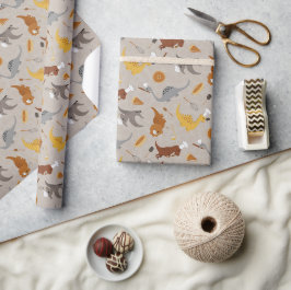 Cute Dinosaurs Cooking in Beige and Brown Geschenkpapier