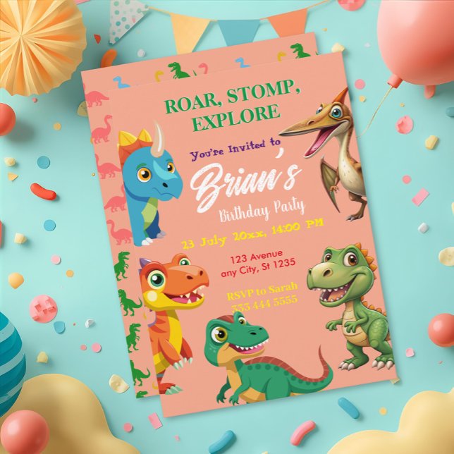 Cute Dinosaurs roar Boy Birthday  Invitation (Créateur téléchargé)