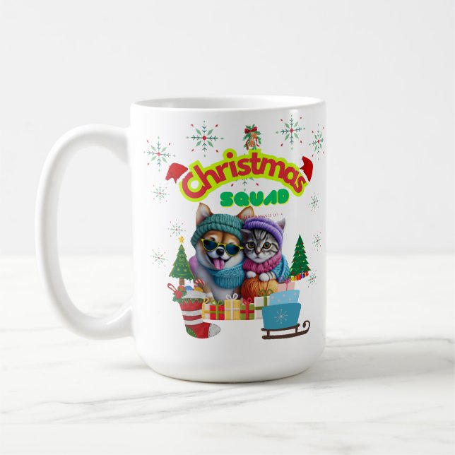Cute dog and cat Christmas squad design  Kaffeetasse (Links)