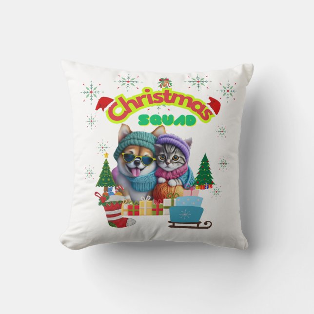 Cute dog and cat Christmas squad design  Kissen (Vorderseite)