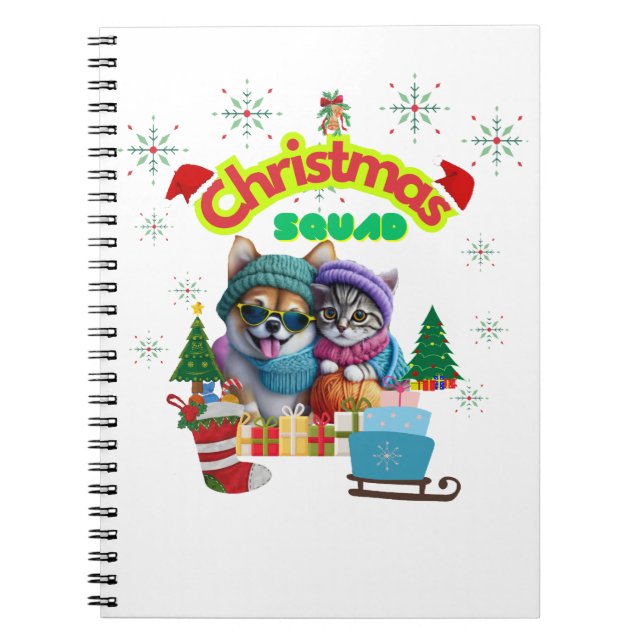 Cute dog and cat Christmas squad design  Notizblock (Vorderseite)